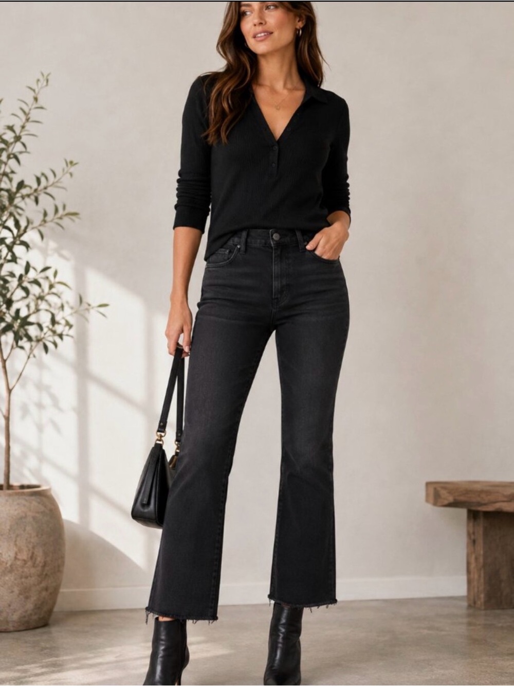 Wit & Wisdom Bennett Skyrise Barely Boot Jeans Black Size 8 Raw Hem